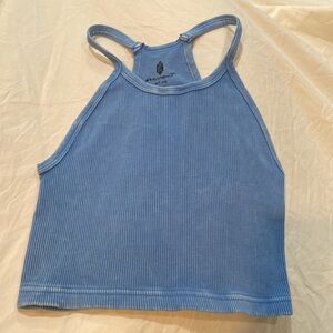 Free People Happiness Runs Crop Ribbed tank sports bra in light blue NWOT M/L